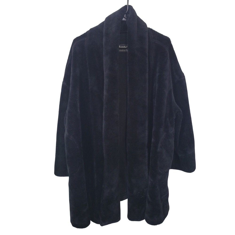 Monterey Fashions L Faux Fur Cardigan Vintage Black Open Front Shawl Coat USA